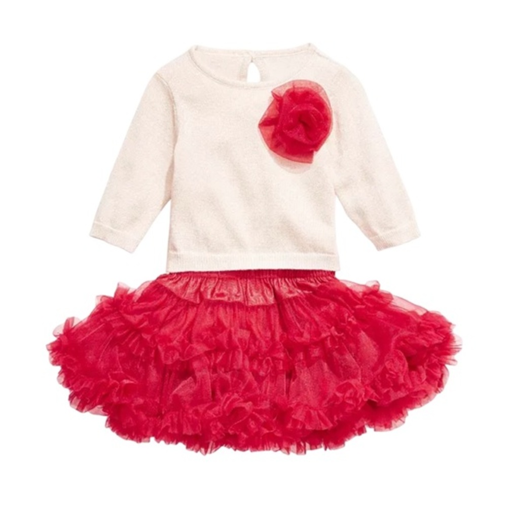 FIRST IMPRESSIONS BABY GIRL 2 PC. SWEATER & RUFFLED SKIRT SET